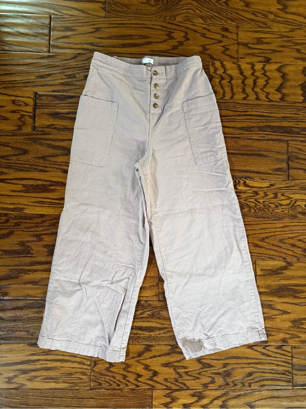 O’Neil Light Mauve Button-Front Wide Leg Linen Blend Cropped Pants Size M